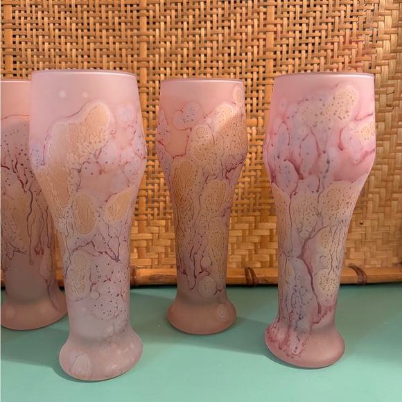 VINTAGE SET OF 6 RUEVEN FROSTED ART GLASS SMALL PILSNER GLASSES - Picture 4 of 7